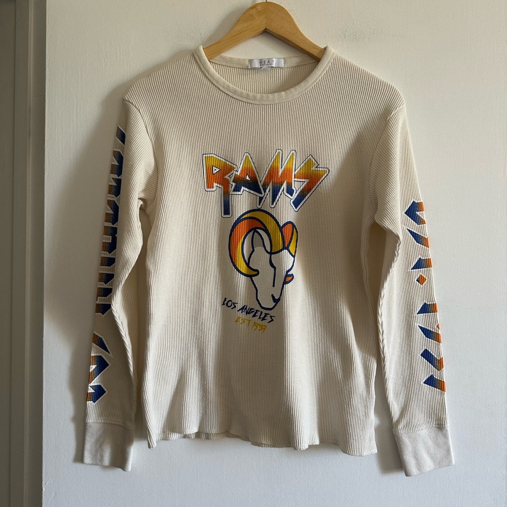 WEAR By Erin Andrew’s NFL RAMS Waffle Knit Cream Long Sleeve Top size Medium EUC - Picture 2 of 7
